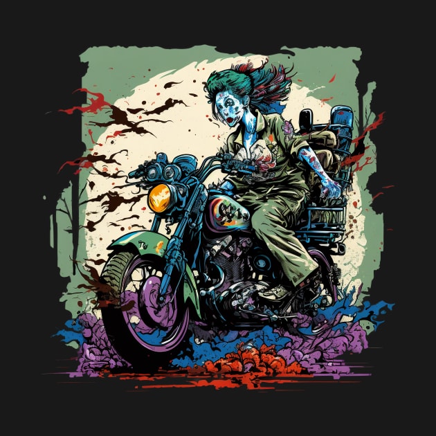 Zombie Girl riding a motorcycle by pxdg