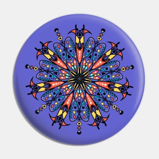 Hand drawn mandala with fine details and many colors. Stylish print. Pin