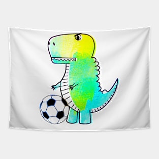 Cute Dinosaur Loves Soccer Watercolor Tapestry