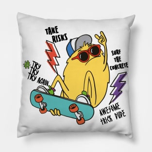 Funny And Crazy Skater Monster For Awesome Skateboarding Friends With Mental Disorder - international friendship Pillow