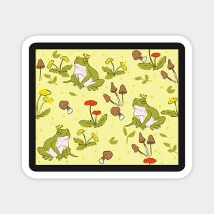 Cottagecore Frogs on Buttery Yellow Magnet