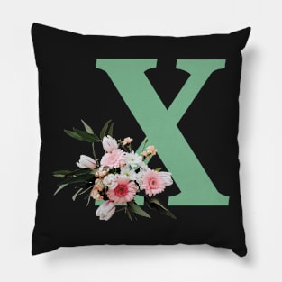 Letter X green with colorful flowers Pillow