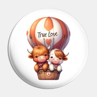 Valentine Highland Cow Couple On Hot Air Balloon Pin