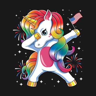 Americorn Dabbing Unicorn USA American Flag Patriotic T-Shirt