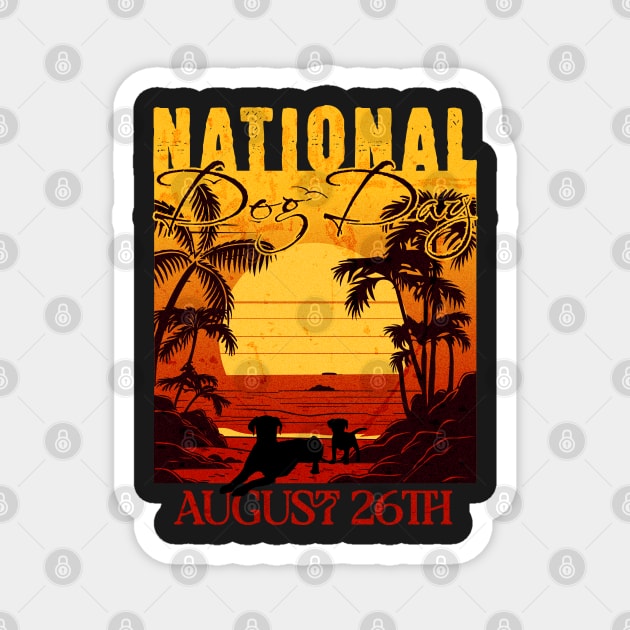Retro Sunset National Dog Day Magnet by HolidayBug