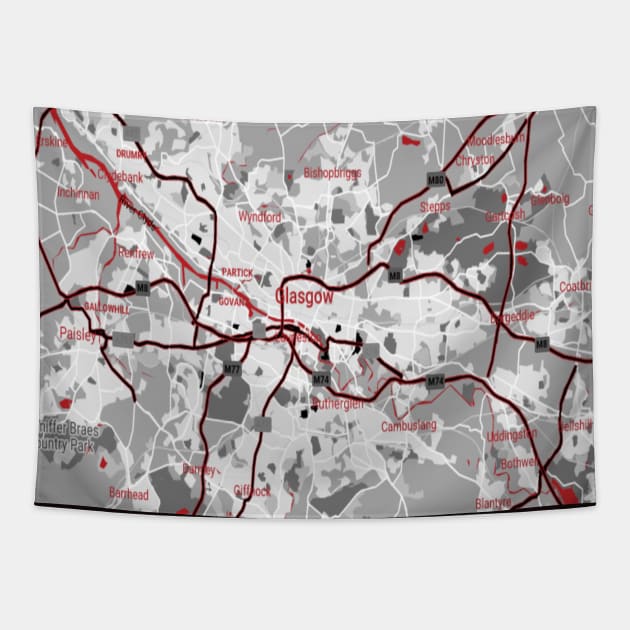 Glasgow red/grey map Tapestry by Mapmania