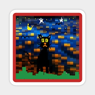 Pixel Night Cat Design on Red Background Magnet