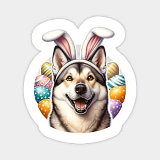 Czechoslovakian Vlcak Enjoys Easter with Bunny Ears Magnet