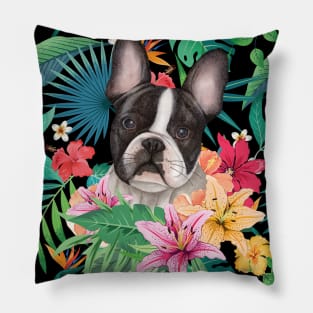 Tropical Boston Terrier Pillow