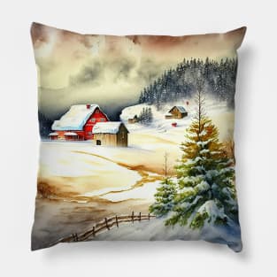 Chritsmas Snow Winter Watercolor Landscapes series 1 Pillow