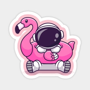 Cute Astronaut Wearing Flamingo Swimming Tires Cartoon Magnet