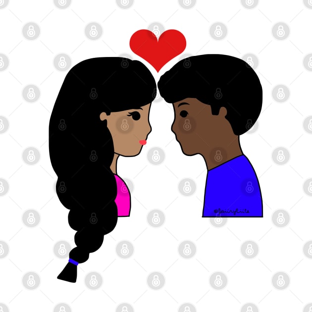 Kawaii Interracial Couple Love Cartoon Dark Black/Brown by faiiryliite