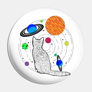 Cat Psychedelic Space Trippy Vintage Graphic Cute Pin