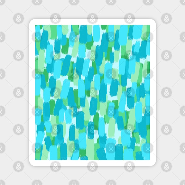 Blue and Green Brush Stroke Pattern Abstract Magnet by OneThreeSix