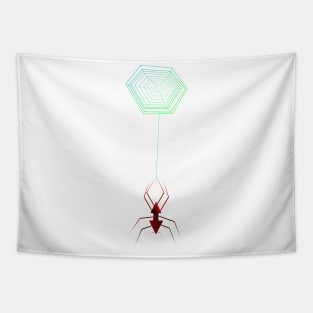 geometric spider hanging from the web Tapestry