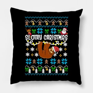 Slothy Ugly Christmas Sweater Pillow