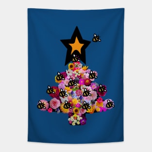 Floral Christmas Tree Bumblebee Tapestry