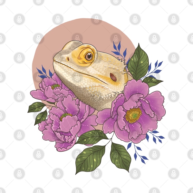 Bearded Dragon with Peonies by starrypaige