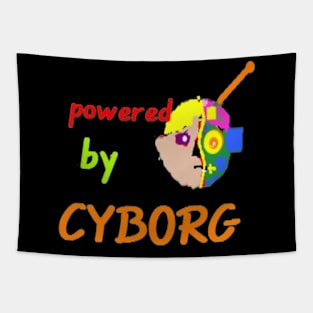 Powered by Cyborg Design on Black Background Tapestry
