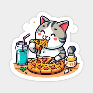 cute cat fat eating pizza, cartoon illustration isolated on white background Magnet