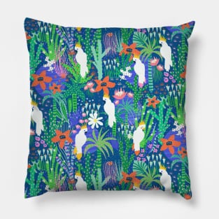 Exotic Bird Tropical Forest Blue Pillow