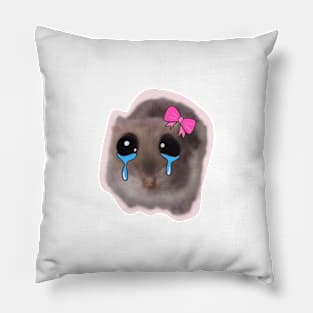 sad hamster with big eyes and a pink bow Pillow