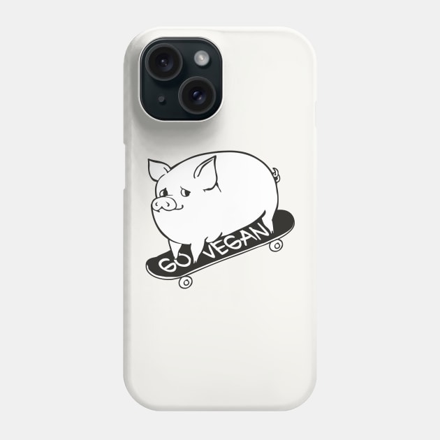 Skateboarding Vegan Pig Phone Case by huebucket