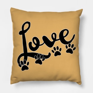 Love Typography With Dog Paw Prints Pillow