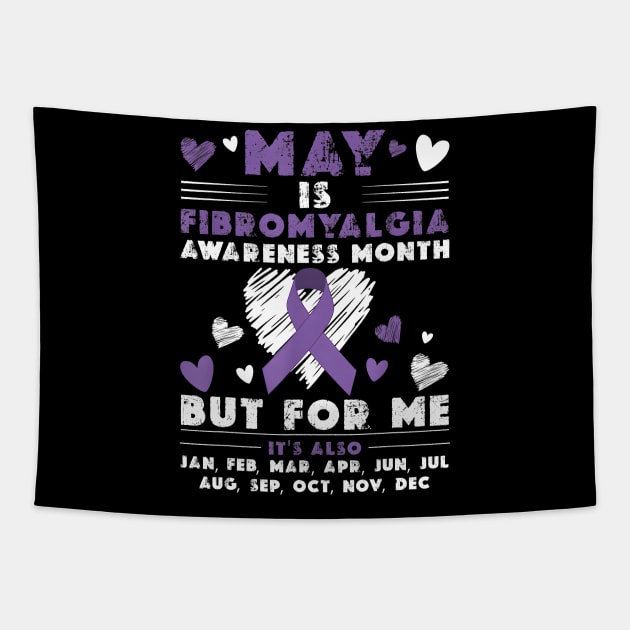 May Is Fibromyalgia Awareness Month Warrior Purple Ribbon Tapestry by JazlynShyann