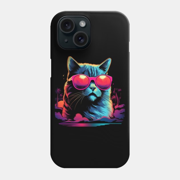 Retro Wave Burmilla Cat Shirt Phone Case by Miami Neon Designs