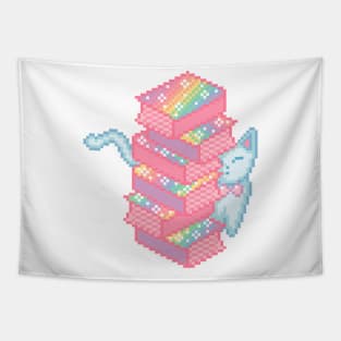 Bookworm Cat Pixel Art Tapestry