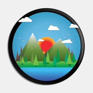 Idealistic & Simplistic Graphical Mountain Scene Pin