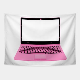 realistic laptop vector illustration in black and pink color Tapestry