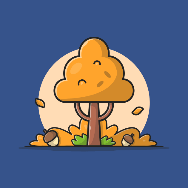 Acorn Tree with Fall Acorns Autumn Season Cartoon Vector Icon Illustration by Catalyst Labs