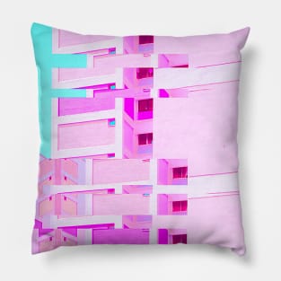 Apartment Building Trippy Vaporwave Glitch Art Pillow