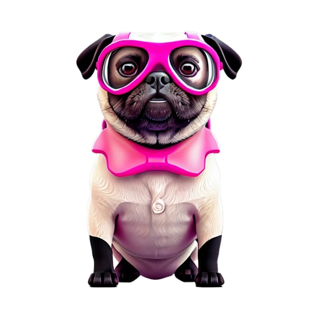 Cute Pug with Pink Glasses and Apron - Adorable Superstar Celebrity Dog Design by fur-niche