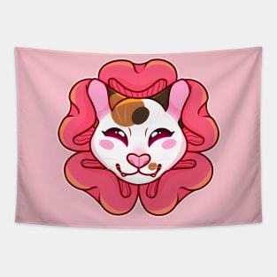 Calico Cat with Pink Flower Tapestry