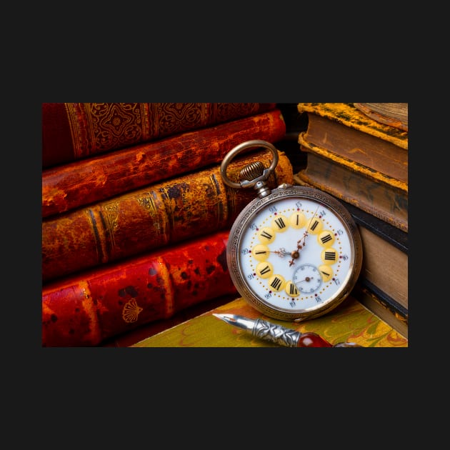 Beautiful Old Pocket Watch And Stacked Books by photogarry