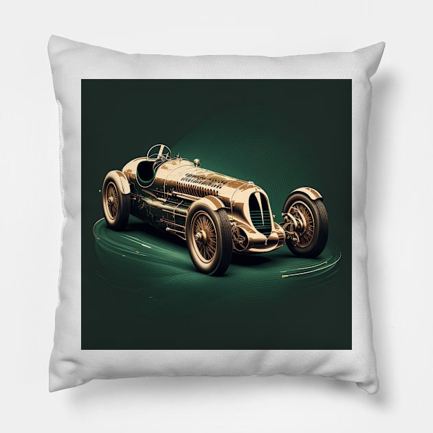 Art Deco Style Racing Car Pillow by TheArtfulAI