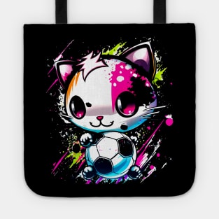 Soccer Cat Kawaii Chibi - Soccer Futball Football - Graphiti Art Graphic Paint Tote