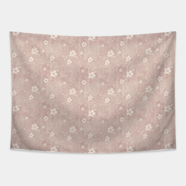 Blush Pink Grunge Flowers and Hearts Pattern Tapestry by FabulouslyFestive