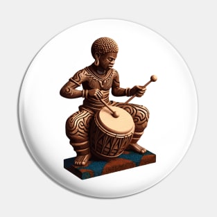 Afrocentric Man Wooden Carving Drums Pin