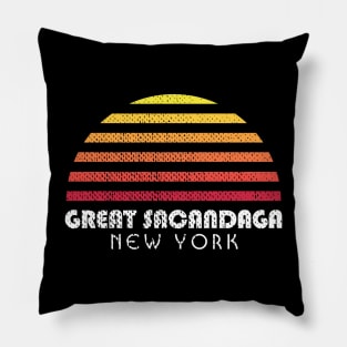 Great Sacandaga Retro Vintage Style Distressed Sunset Pillow