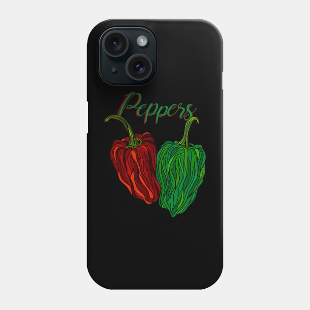 Peppers lettering, with drawn red & green peppers Phone Case by DaveDanchuk