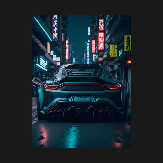 Dark Teal Sports Car in Japanese Neon City by star trek fanart and more