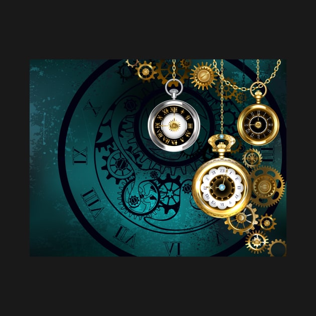 Clock with Gears on Green Background ( Steampunk ) by Blackmoon9