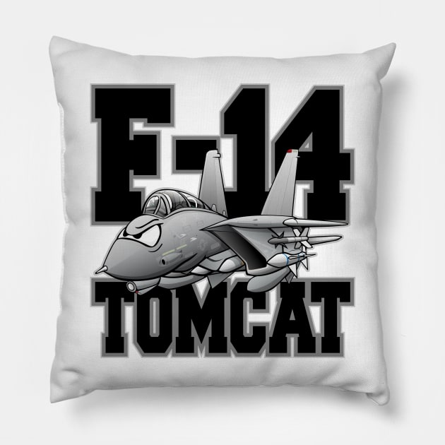 F-14 Tomcat Military Fighter Jet Aircraft Cartoon Illustration Pillow by hobrath