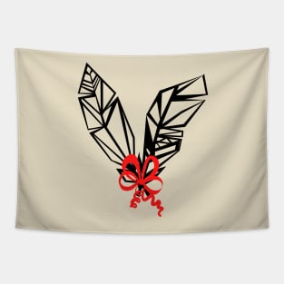 Two bird feathers and a red ribbon Tapestry