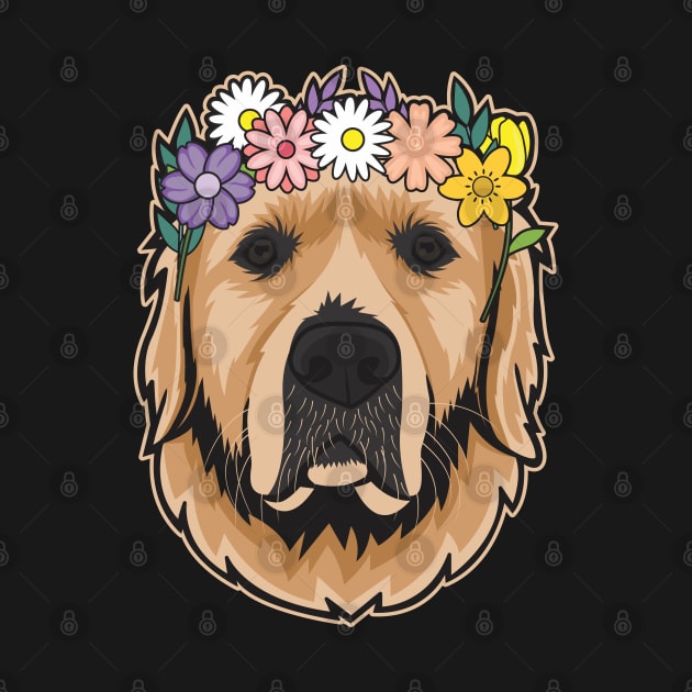 Golden Retriever Wearing A Flower Crown by Dogiviate