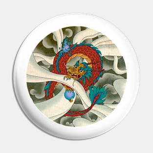 Minhwa: Asian Dragon with Magic Pearl A Type (Korean traditional/folk art) Pin